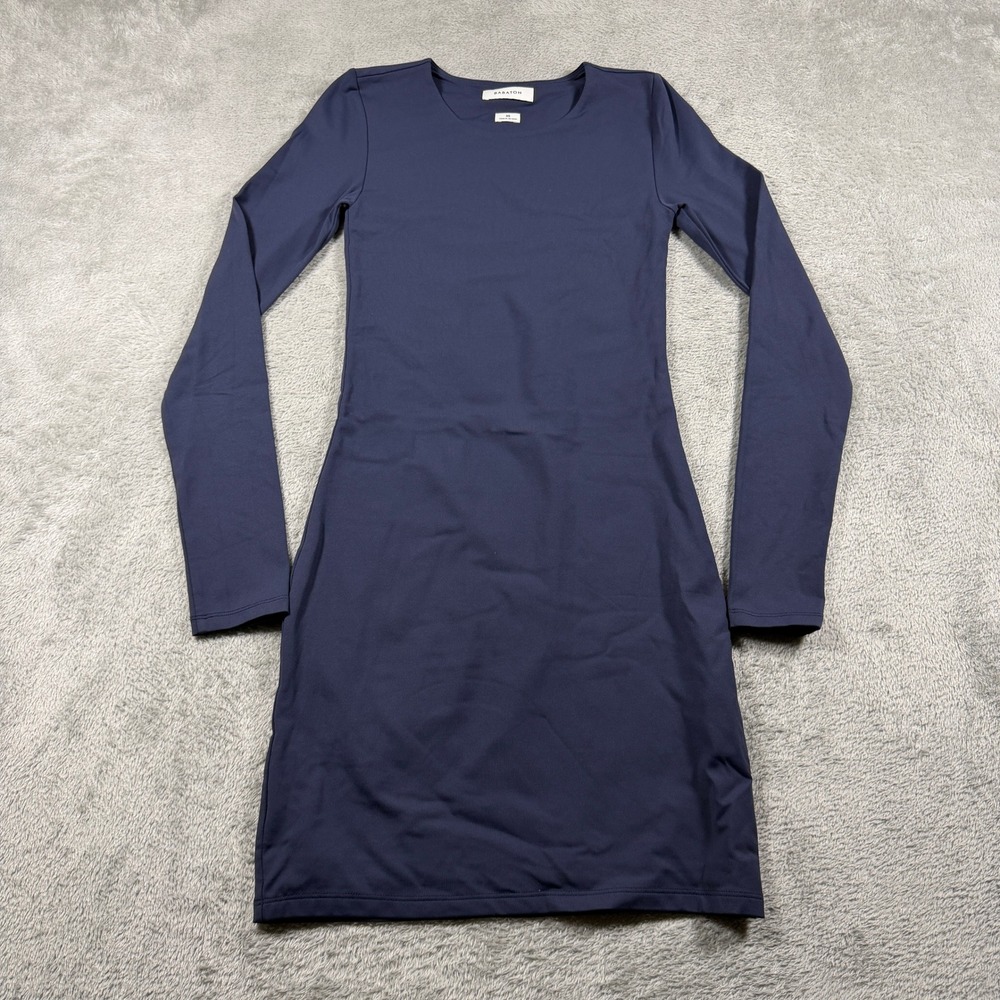 Aritzia Babaton Contour Crew Dress Women XS Navy Blue Long Sleeve Mini Bodycon